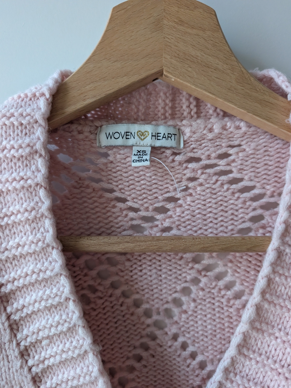 Pink Open-Knit V-Neck Cardigan Sweater - Picture 3 of 4